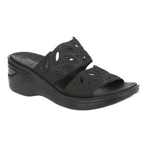 LifeStride Women's Delight Washable Slide Wedge Sandals Black Size 8 W